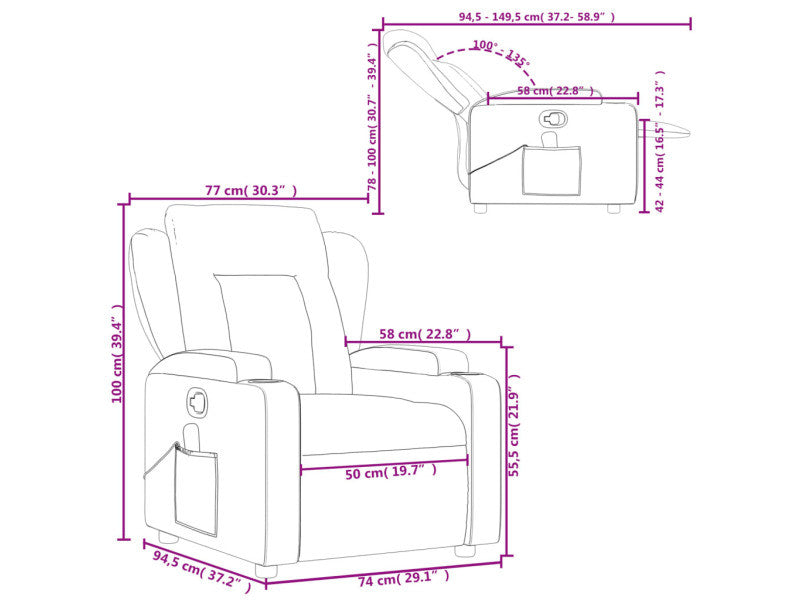 Fauteuil de massage inclinable Gris foncé Tissu