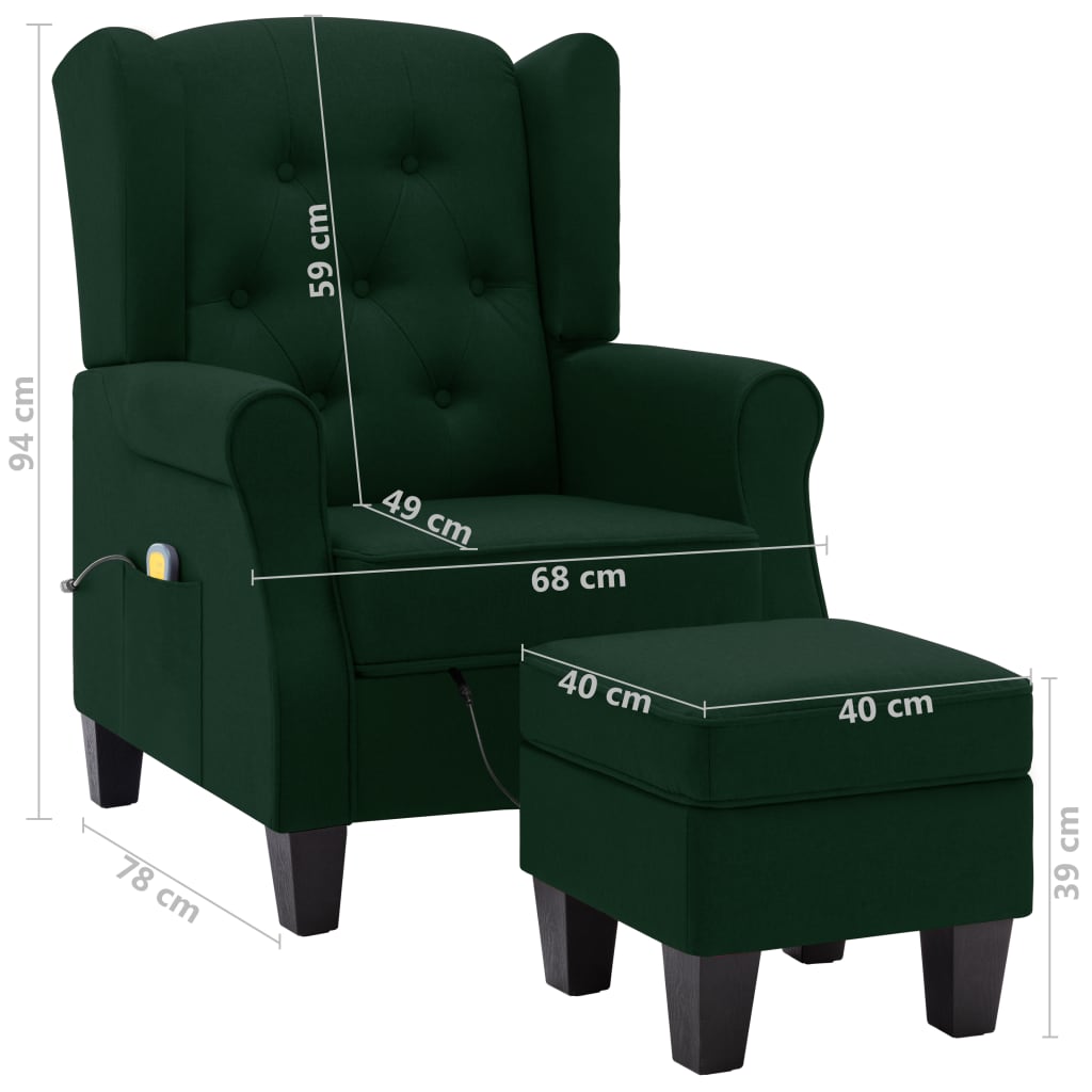 Fauteuil de massage avec repose-pied vert foncé tissu