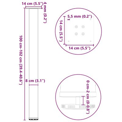 Pieds de table basse noir 4 pcs 100-102 cm acier