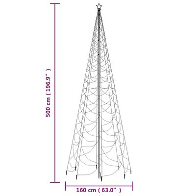 Arbre de Noël avec poteau en métal 1400 LED blanches froides 5m