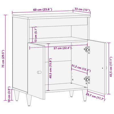 Armoire latérale 60x33x75 cm bois massif de manguier