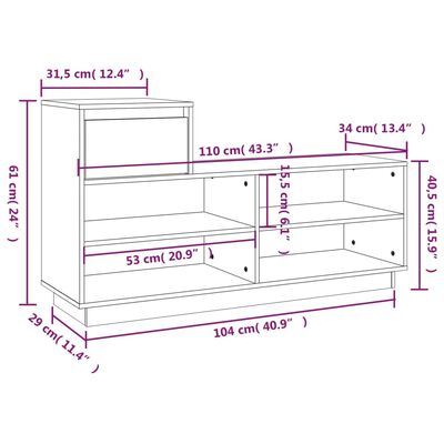 Armoire à chaussures Blanc 110x34x61 cm Bois de pin massif