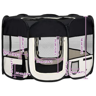 Parc pliable pour chien avec sac de transport Noir 110x110x58cm