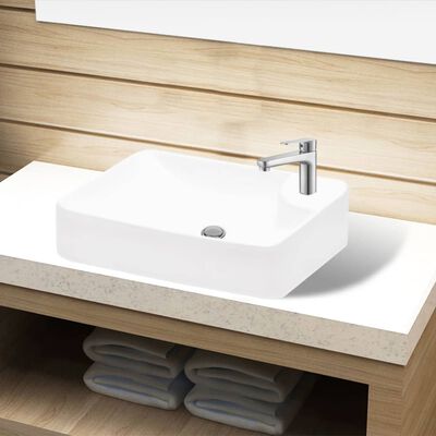 Lavabo à trou pour robinet céramique Blanc pour salle de bain