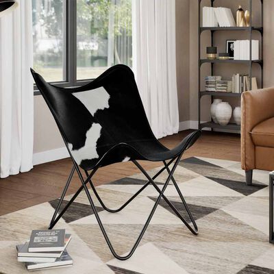 Chaise papillon noir et blanc cuir de vache