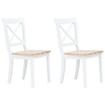 Chaises à manger lot de 2 blanc et bois clair bois hévéa massif