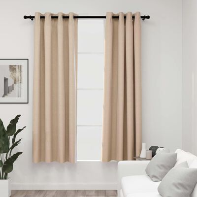 Rideaux occultants aspect lin avec œillets 2pcs beige 140x175cm