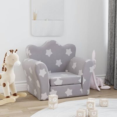 Canapé-lit pour enfants gris clair avec étoiles peluche douce