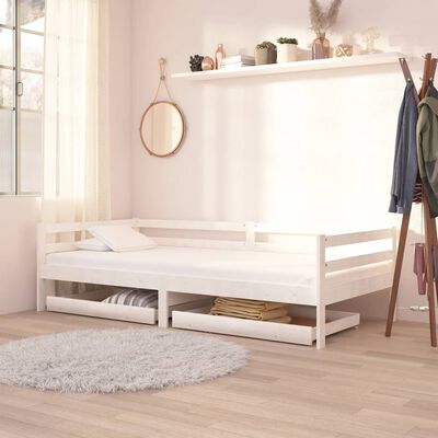 Tiroirs de lit 2 pcs Blanc Bois de pin massif