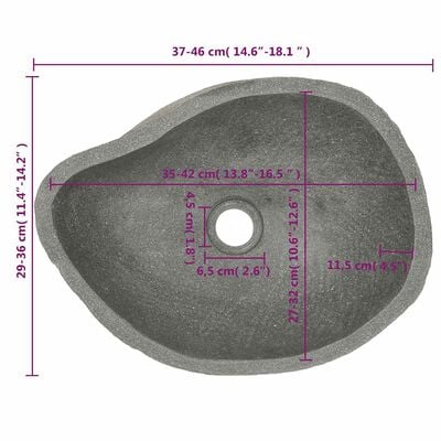 Lavabo en pierre de rivière Ovale (37-46)x(29-36) cm