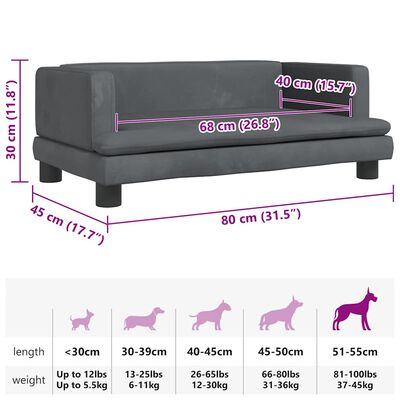 Lit pour chien gris foncé 80x45x30 cm velours