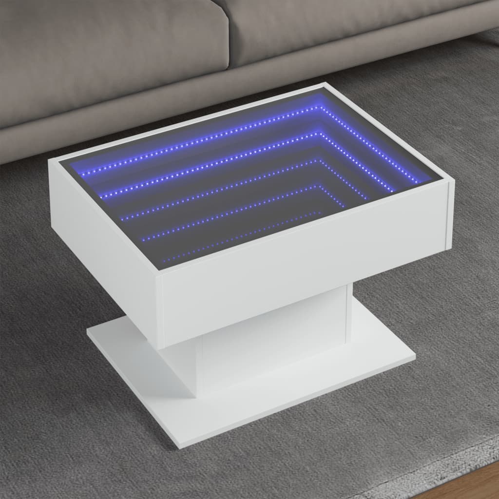 Table basse - avec - LED - 70x50x45 - cm - décorée - bois - blanc